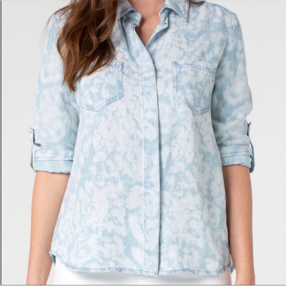Liverpool White Cloud Button Down High Low Long Sleeve Small Shirt